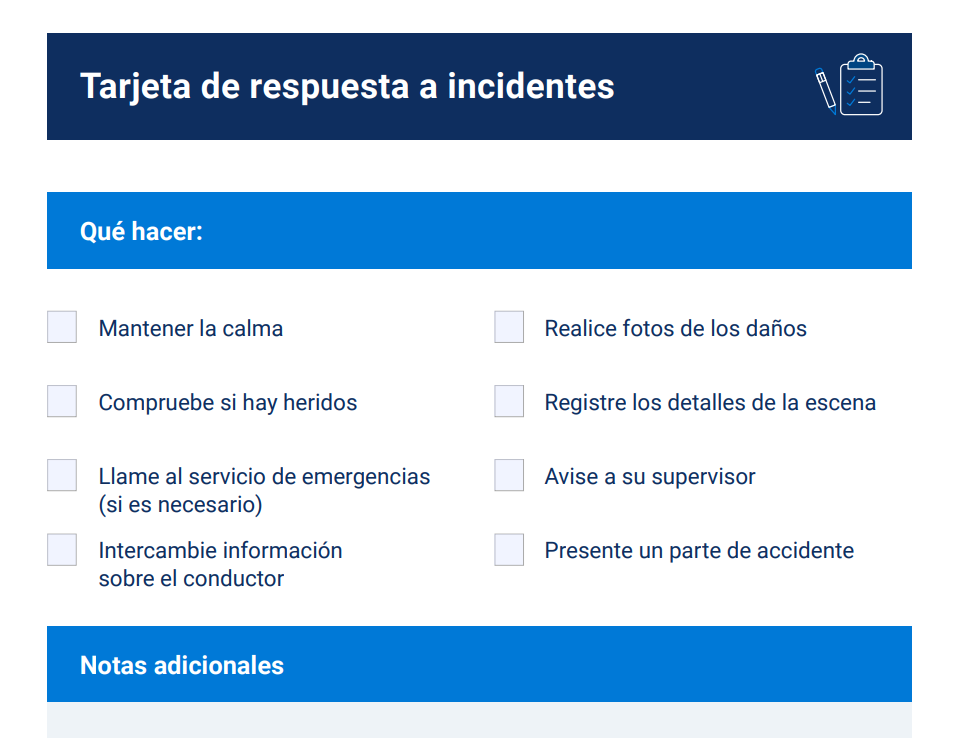 tarjeta de respuesta a incidentes